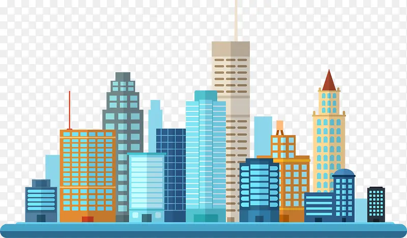 彩色扁平卡通美国城市建筑