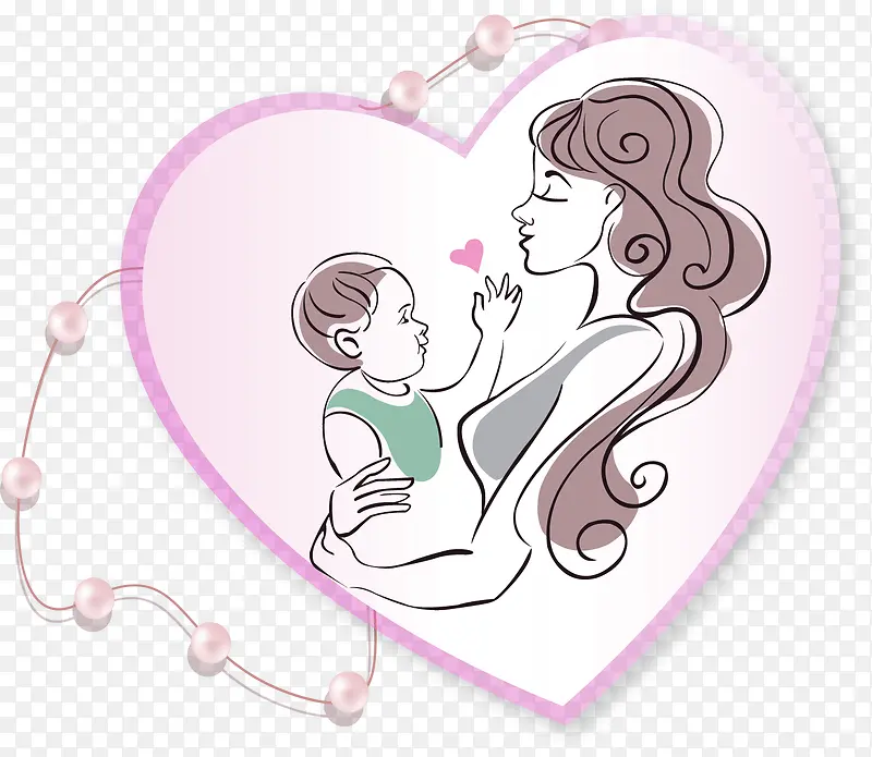 粉色清新爱心母子装饰图案