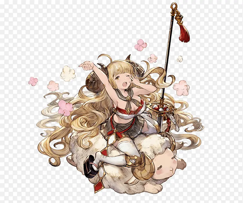 动漫金发骑绵羊的少女