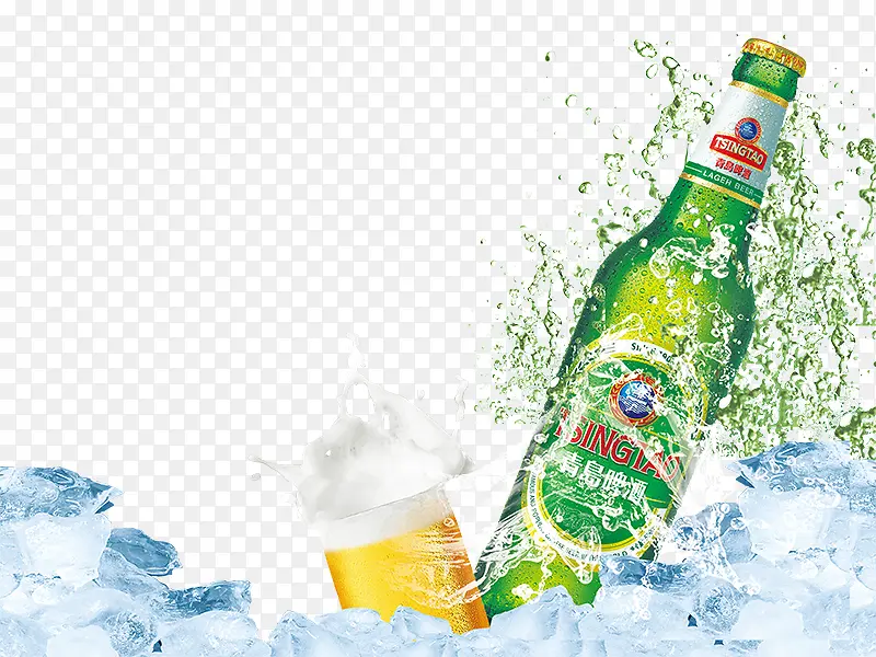 产品实物冰镇青岛啤酒