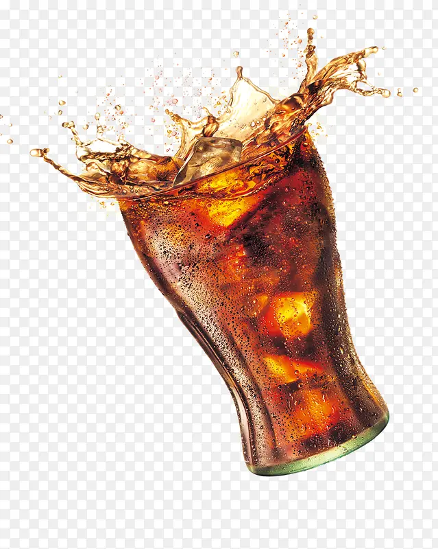 喷溅的可乐广告玻璃杯