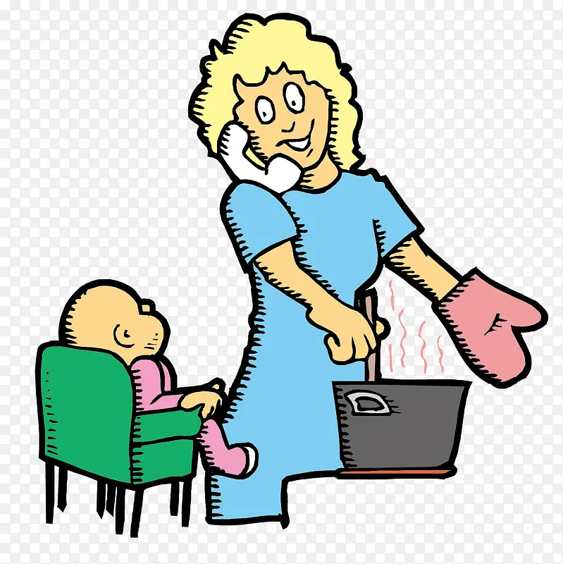 边做料理边看孩子的家庭主妇