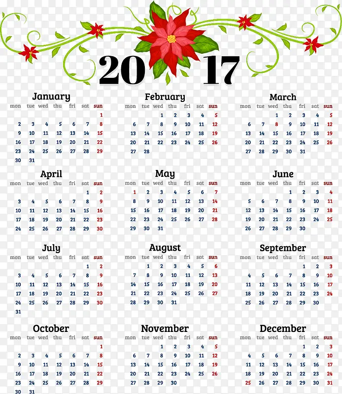 花卉2017年日历设计矢量素材