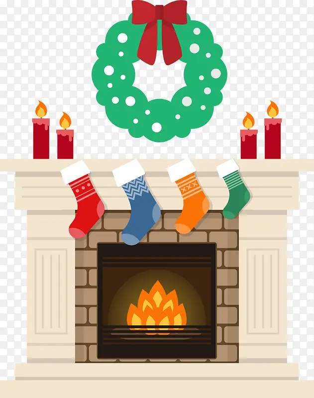 矢量圣诞袜子与火焰