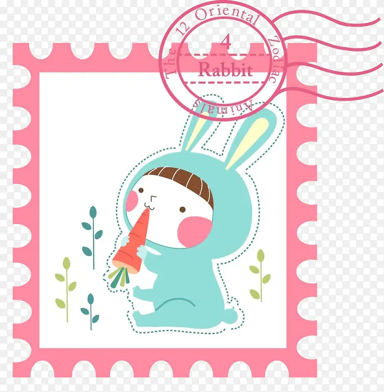 邮票兔子矢量