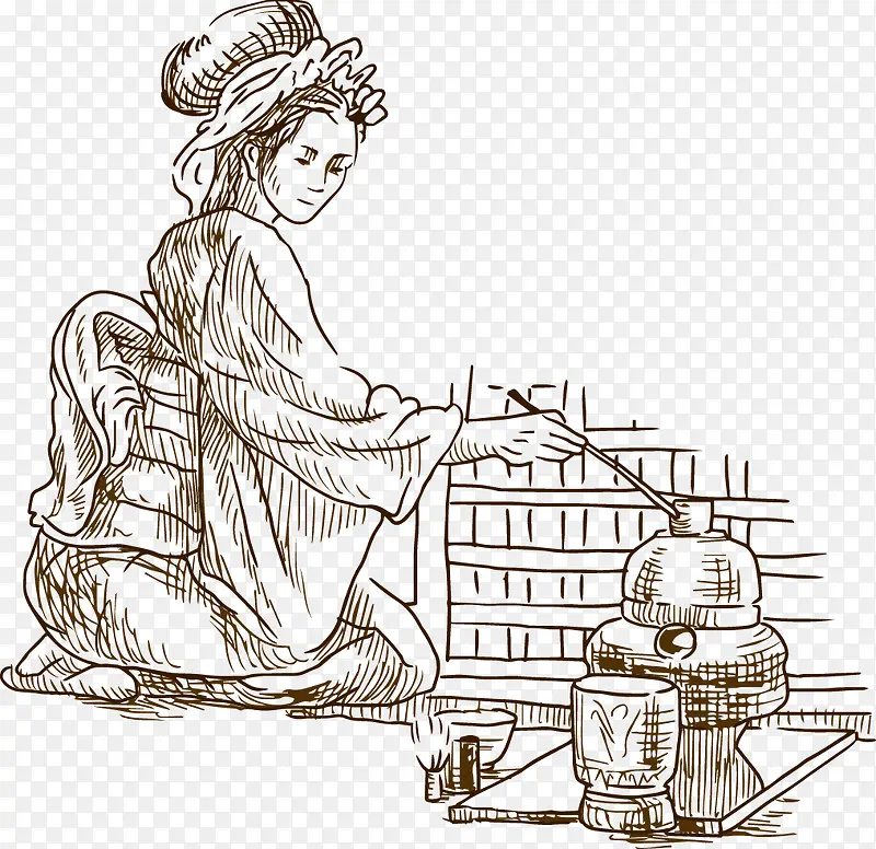手绘妇女