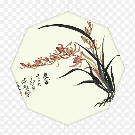 六边形水墨兰花