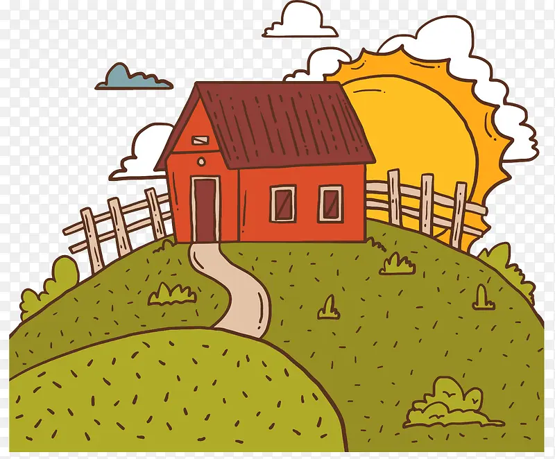 卡通农场房屋风景矢量图