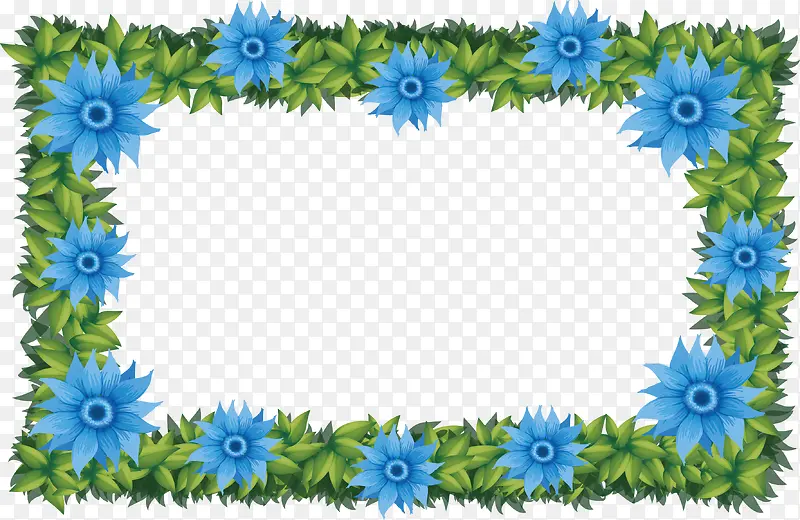 绿草蓝色花朵装饰框