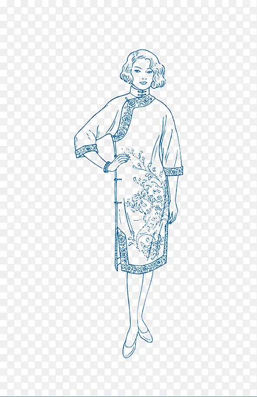 手绘青花瓷民国美女
