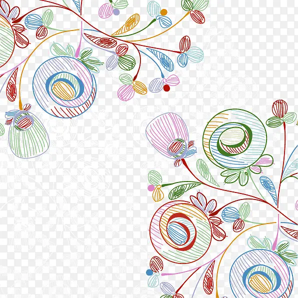 蜡笔样式矢量花卉插图