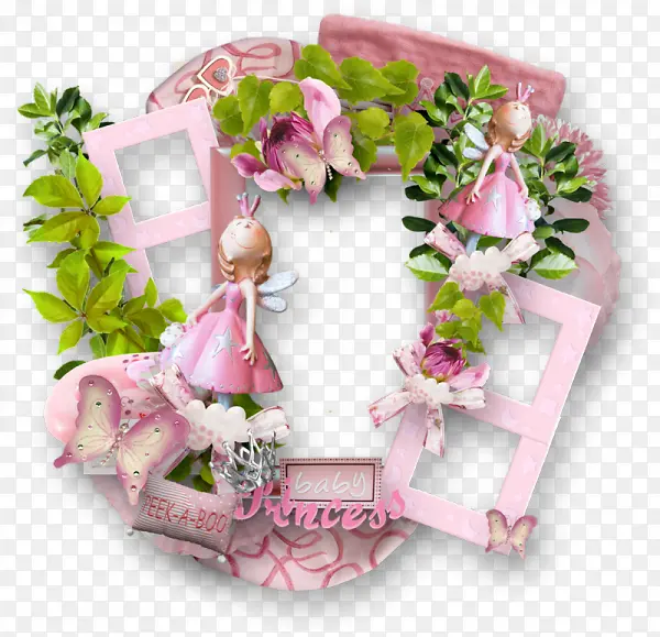 粉色可爱公主装饰绿叶边框