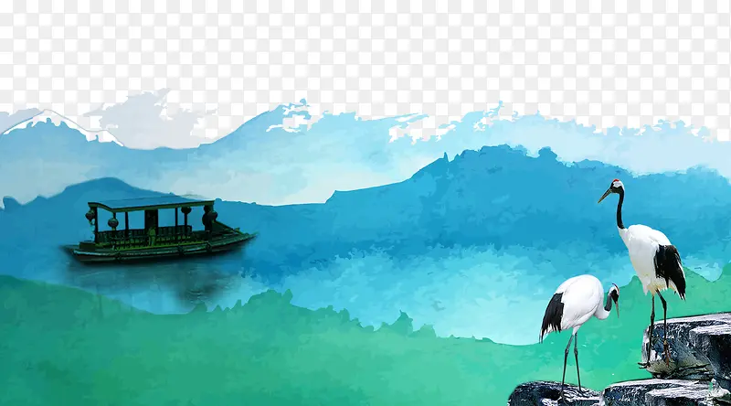 卡通手绘蓝色绿色背景