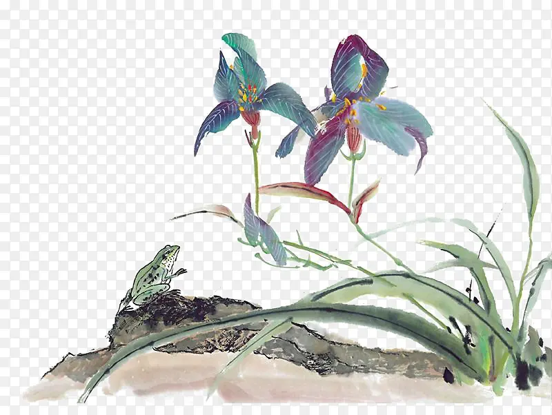 水墨兰花青蛙
