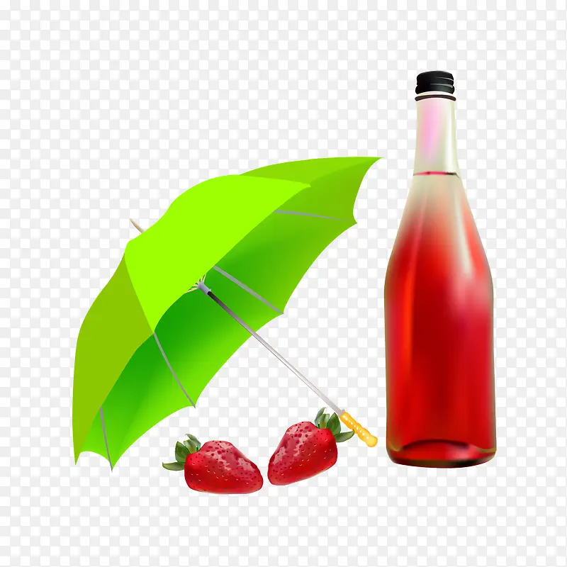 手绘红色草莓红酒绿伞