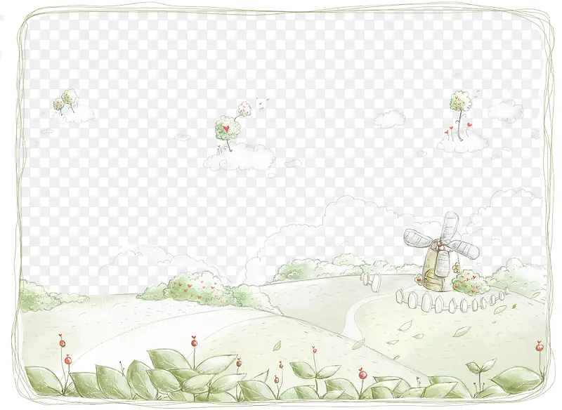 清新淡雅户外美景风车草地