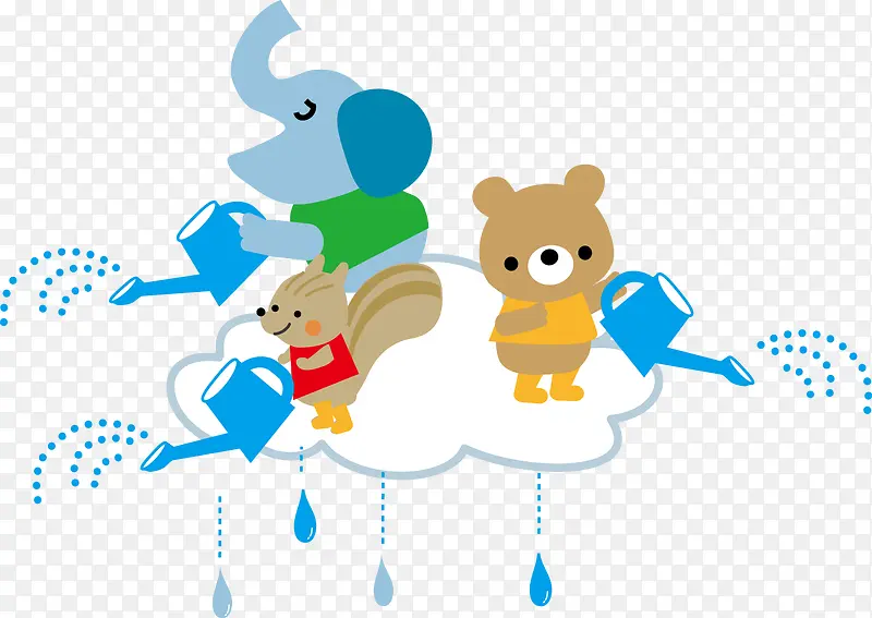 三只动物站在云层上