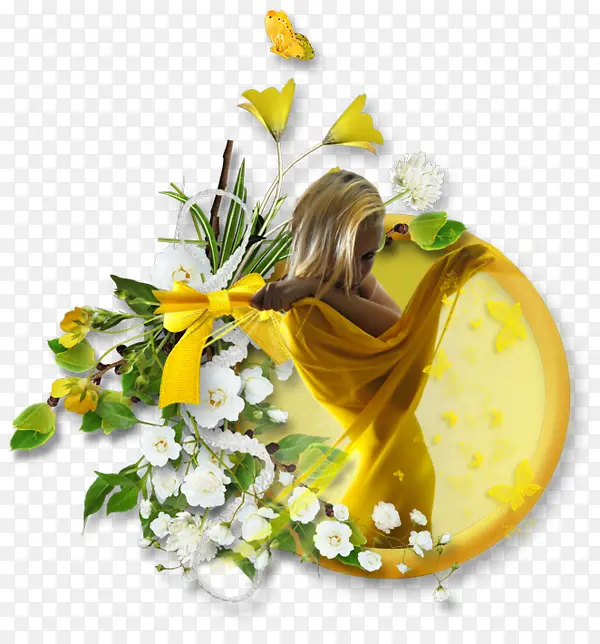 白色柠檬女孩花朵相框