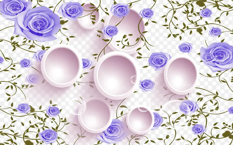 3D紫蓝色花背景