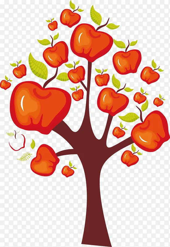 苹果红色写意唯美树木生长矢量