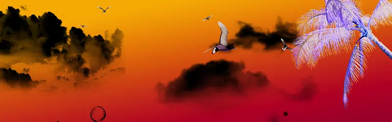 蓝天海鸥椰树背景图