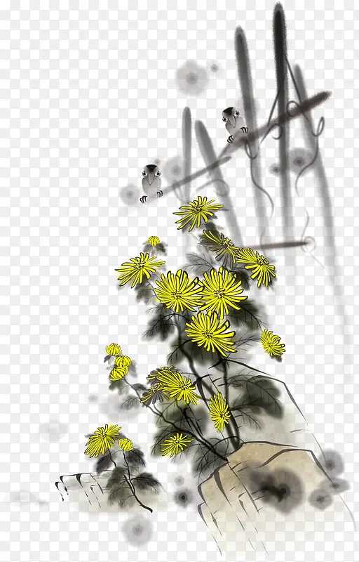 创意合成水墨效果黄色的菊花