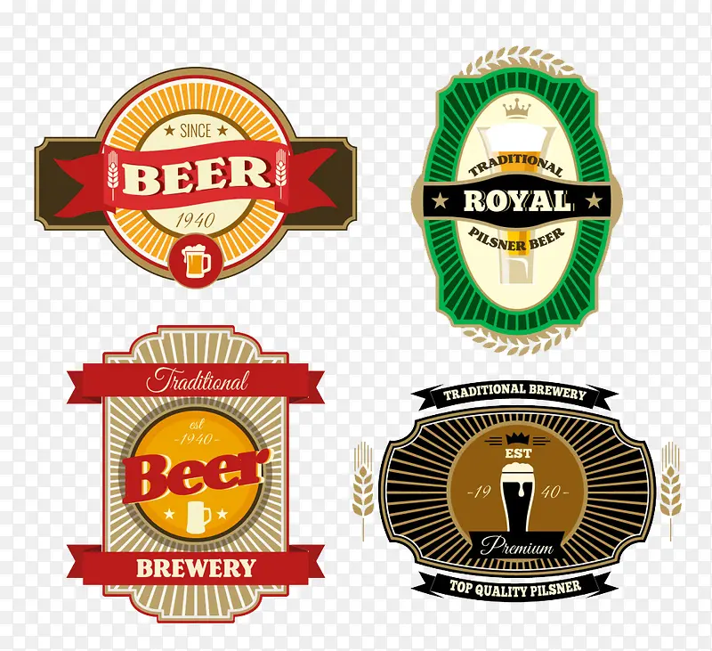 4个葡萄酒啤酒徽章设计
