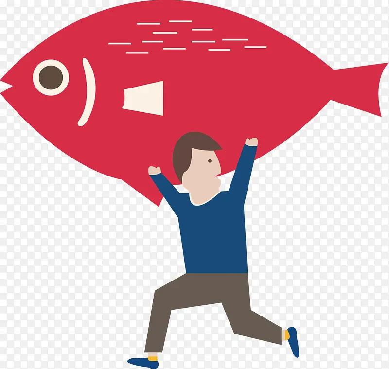 举着红鱼的人卡通图标