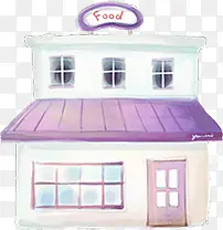 手绘紫色咖啡厅建筑漫画