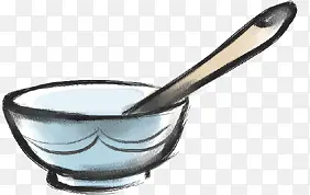 复古瓷碗木勺