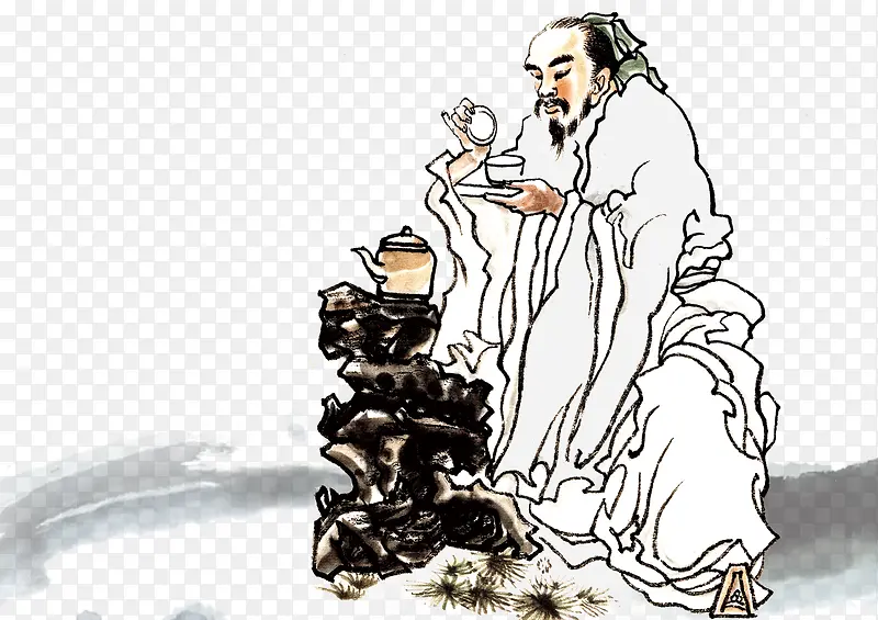 中国风古人品茶图案