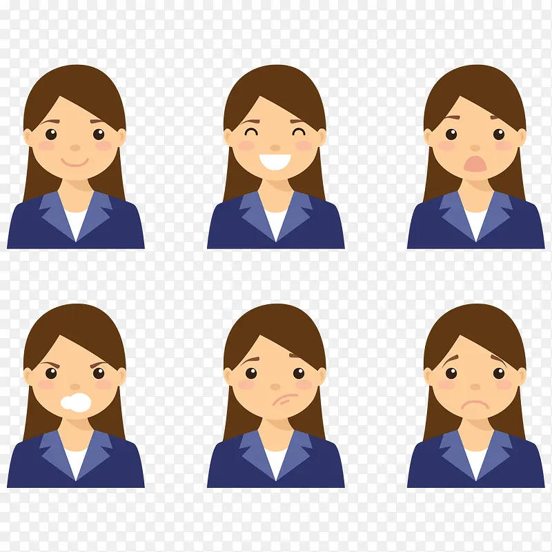 矢量女性的不同表情