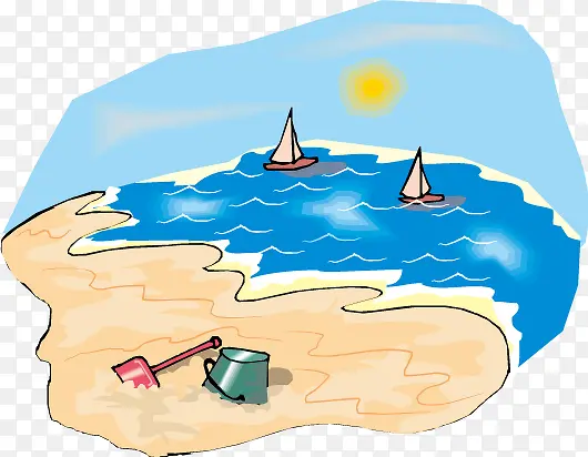 海边沙滩帆船风景插画矢量