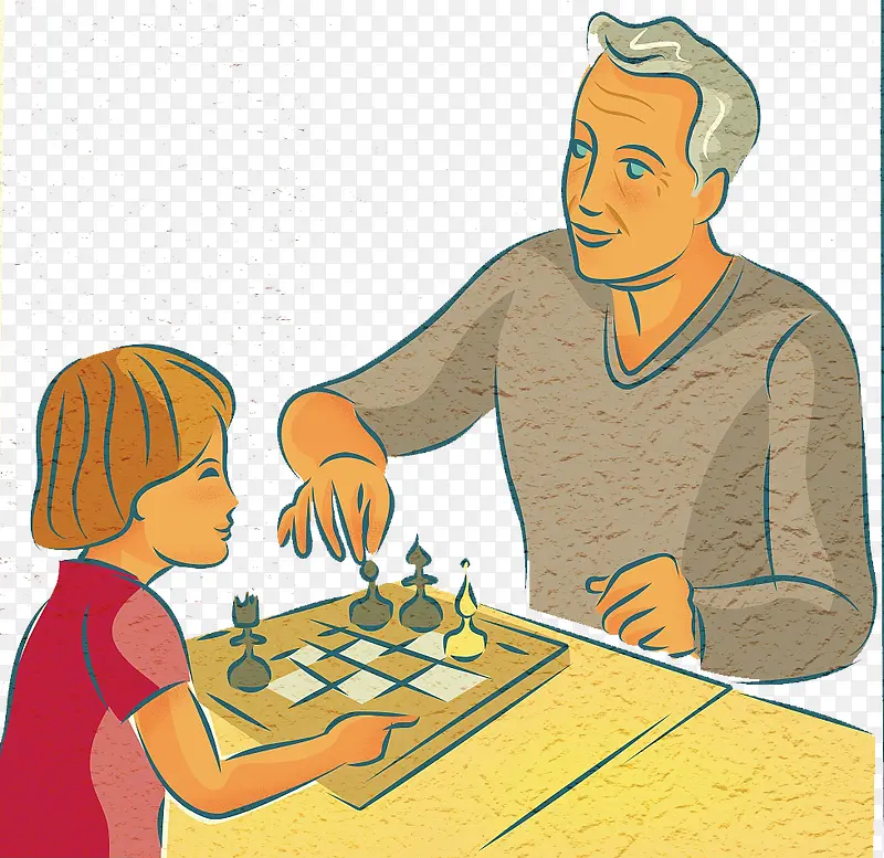 插图爷爷与孩子下棋