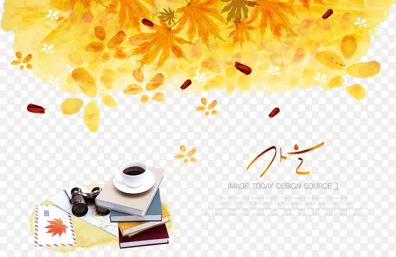 韩国秋天树叶咖啡背景
