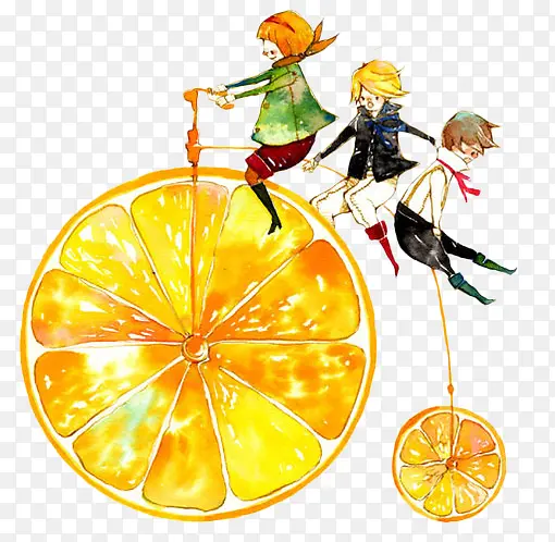 手绘橙子自行车