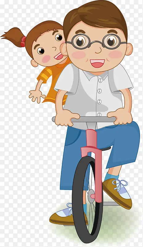 矢量图爸爸骑自行车载女儿