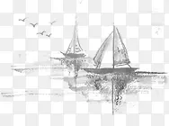 黑白风格手绘帆船