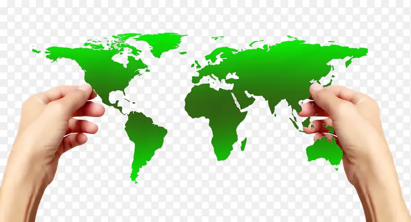 双手捧着的绿色世界地图