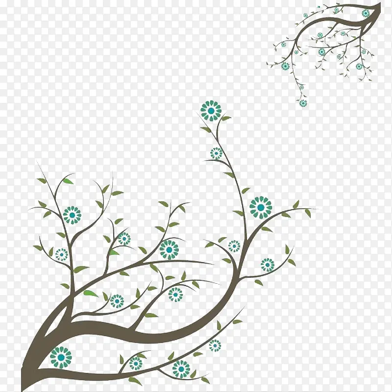 中国古风树绿色花插图