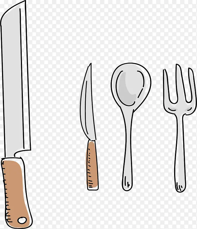 手绘叉子和勺