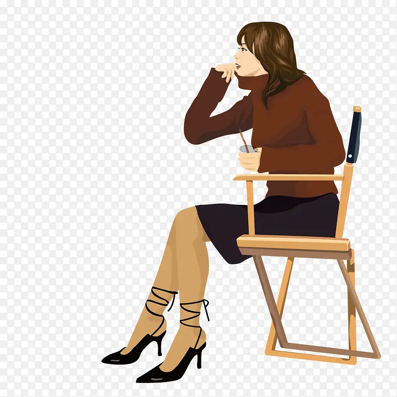 穿着毛衣坐在椅子上思考的女人