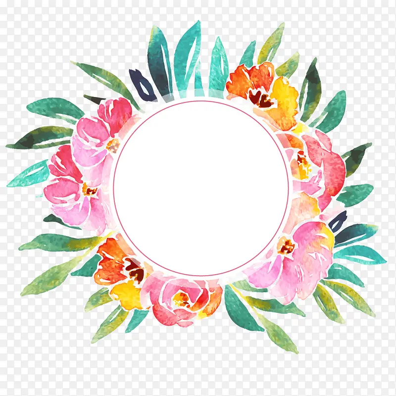 水彩春天清新花环插花矢量素材
