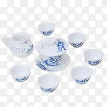 青花瓷白色茶碗茶具整套家用