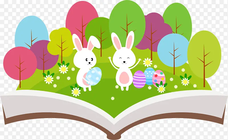 森林里的兔子和彩蛋矢量素材