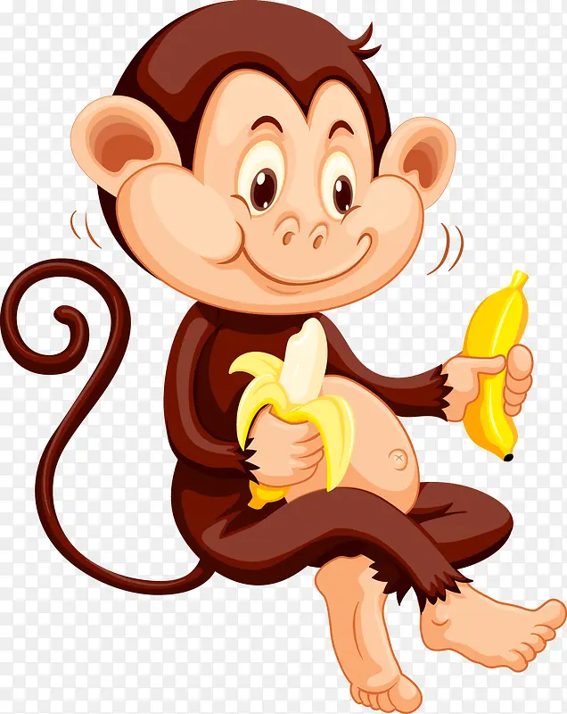 可爱卡通猴子吃香蕉立体矢量
