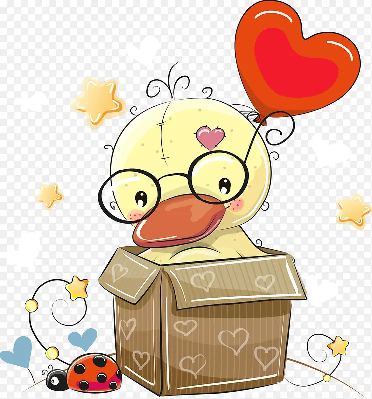 矢量纸盒里的可爱卡通鸭子