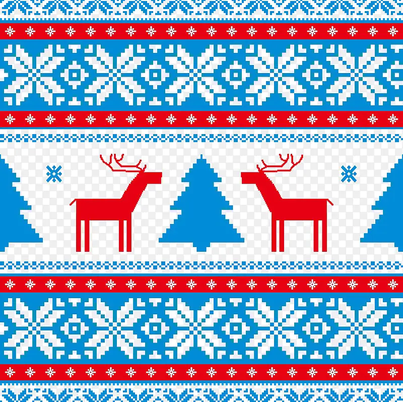 红绿像素麋鹿圣诞树花纹免扣图片