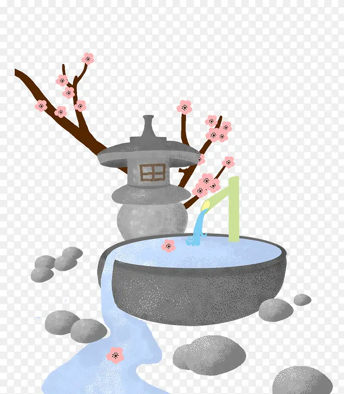 2018年春天梅花与泉水背影装饰PNG图片素材下载_图片编号ybadodga-免抠素材网