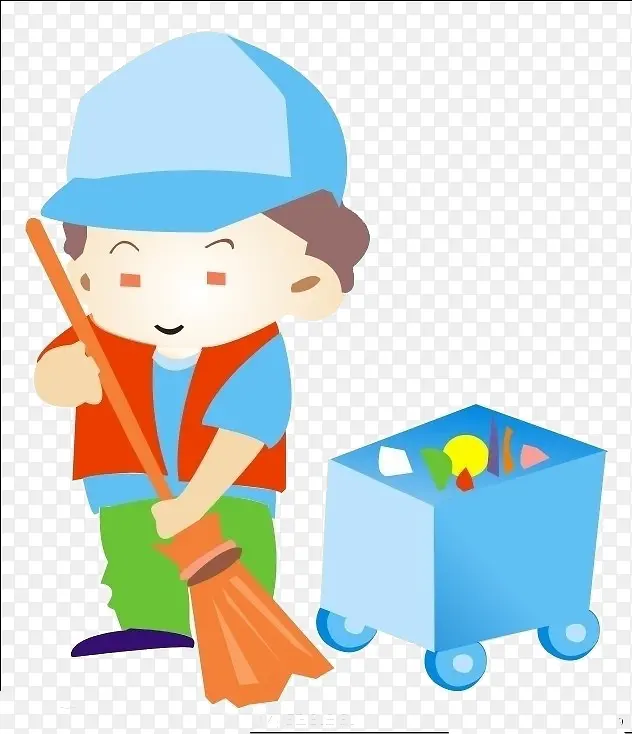 蓝衣服的扫地工人